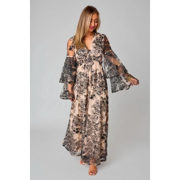 NWT Buddy Love Black Lace Colette Flamenco Maxi Dress S - Picture 1 of 11